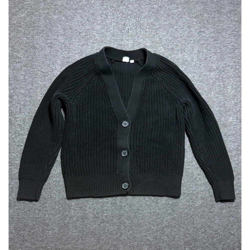 Gap Cardigan Sweater Womens Small Black Cotton Knit Shaker Stitch Button Front
